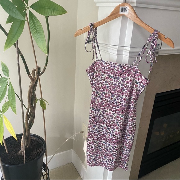 White Purple Floral Tie Strap Mini Summer Dress - Picture 3 of 6
